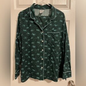 SOLD Lands' End Forest Green Pajama Top & Bottom Set with White Details